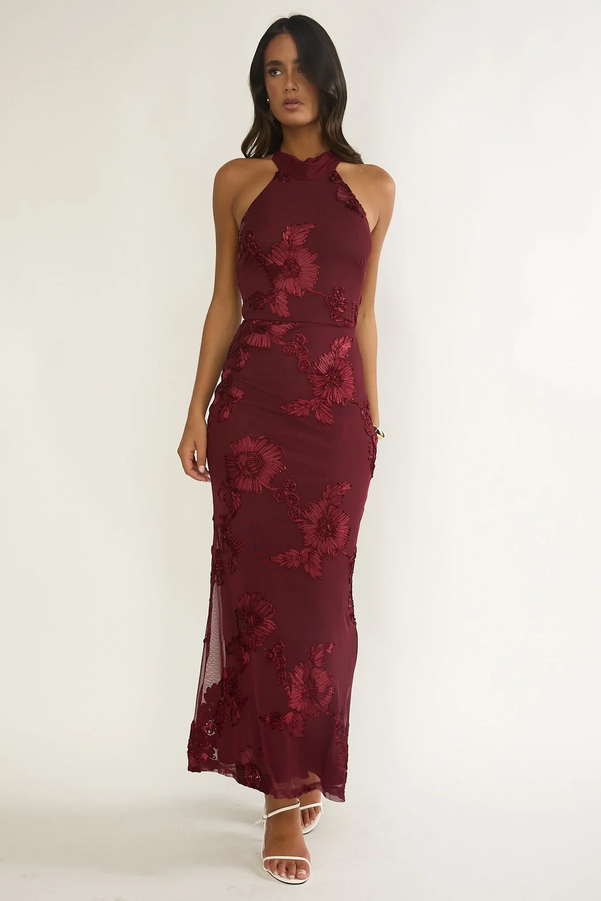 Shana Halterneck Maxi Dress Embellished Wine