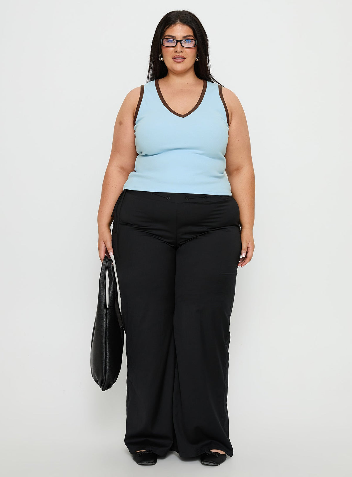 Baseline V Neck Rib Tank Top Blue / Brown Curve