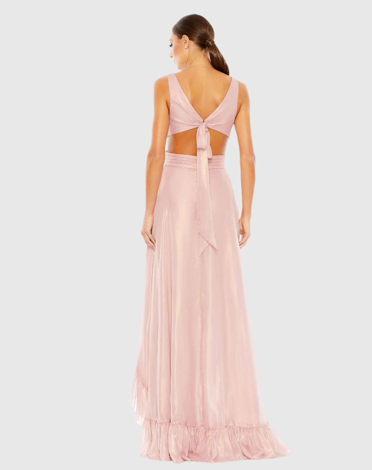 Pink Cut Out High Low Ruffle Gown