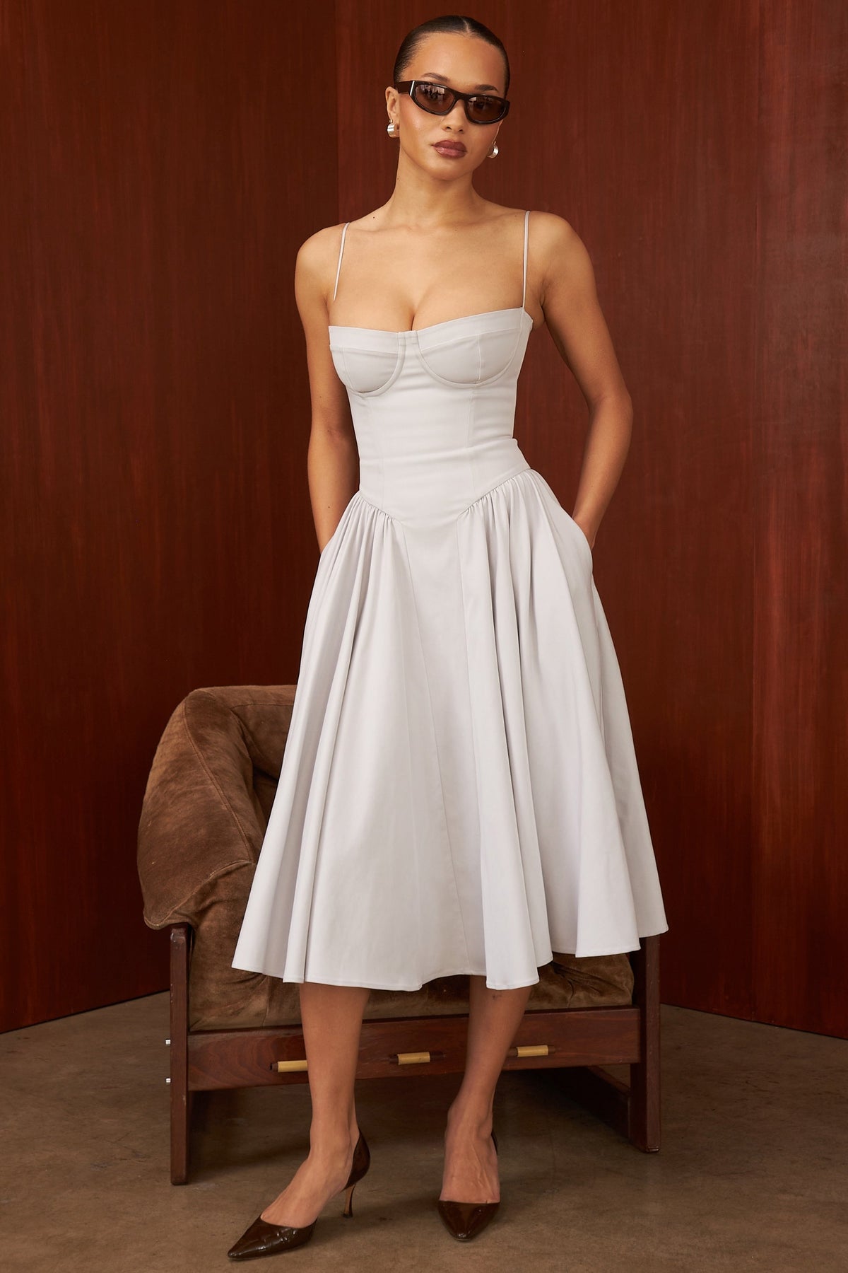 dove grey corset midi dress