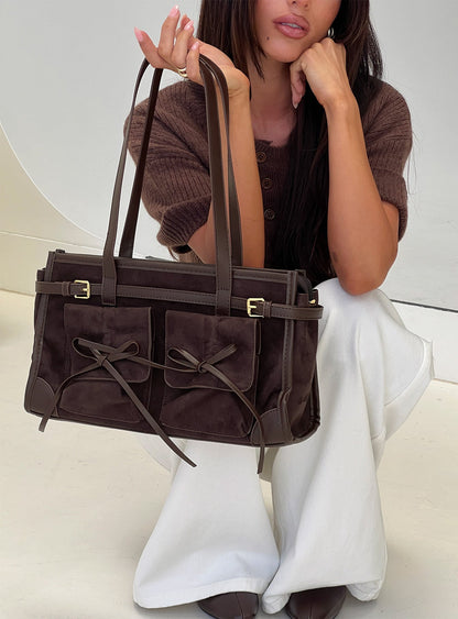 Beaming Bow Detail Shoulder Bag Brown