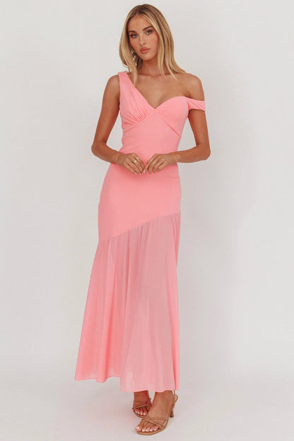 Treasure Sheer Hem Maxi Dress Pink