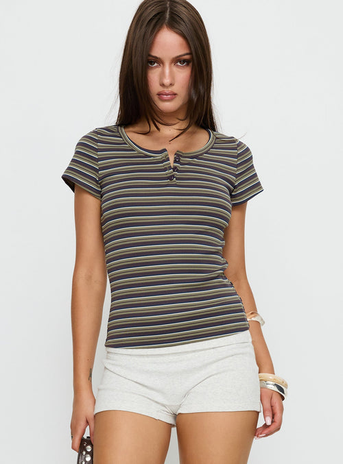 Addrianne Button Up Top Multi Stripe