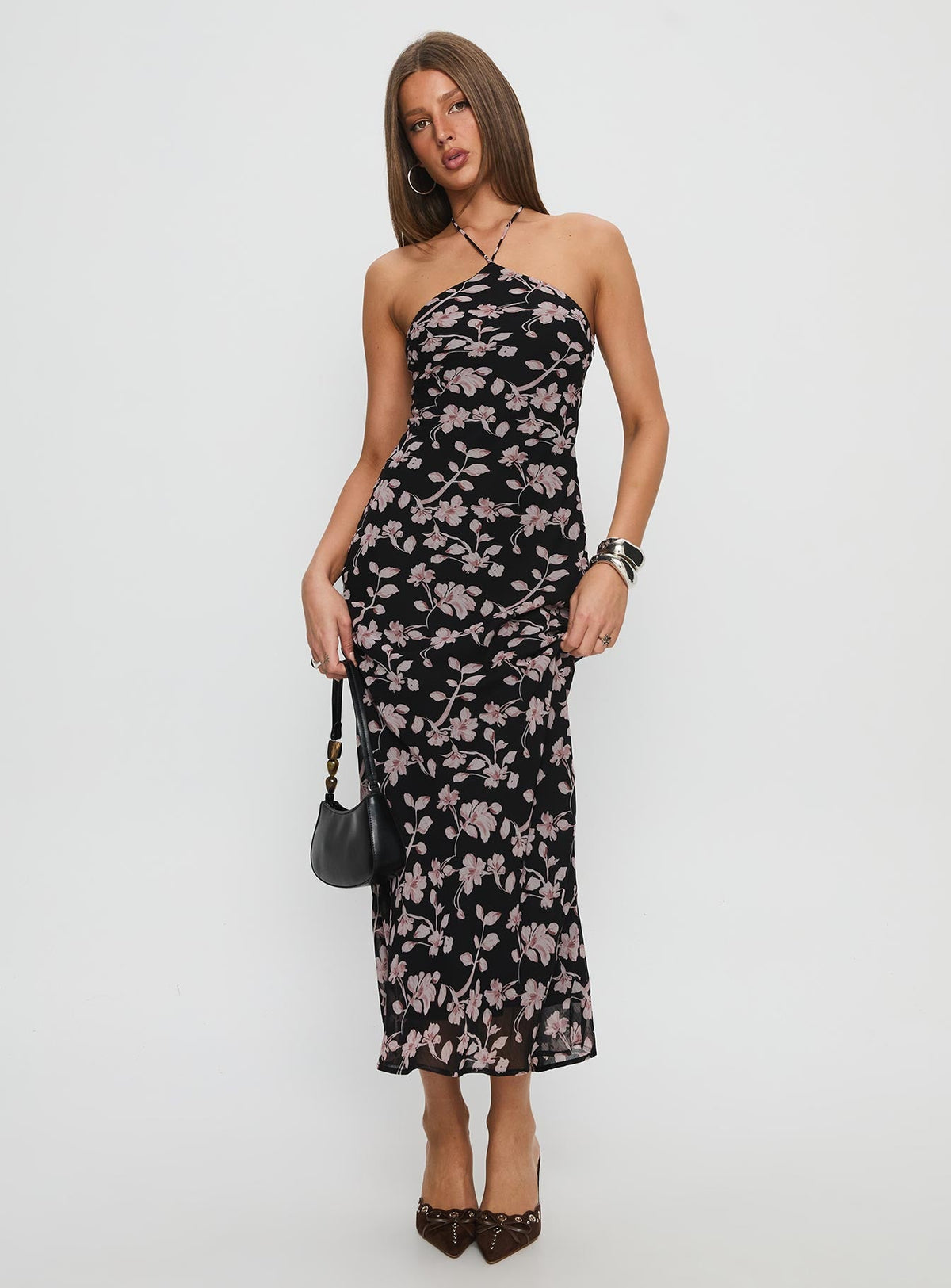 Anisa Halter Maxi Dress Black Floral