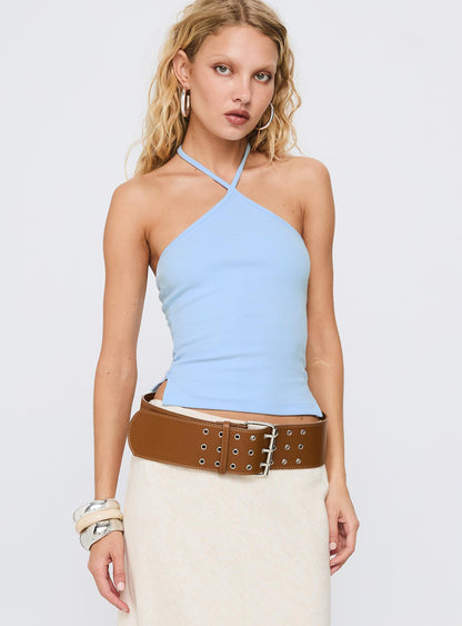 Baseline Halter Rib Top Light Blue