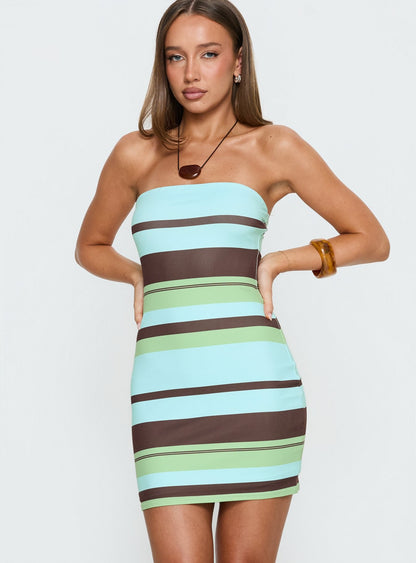 Benetta Strapless Mini Dress Green Stripe
