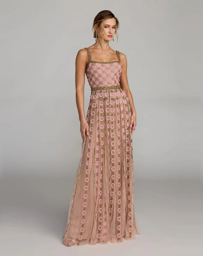 Pink Sleeveless Embellished A-line Gown