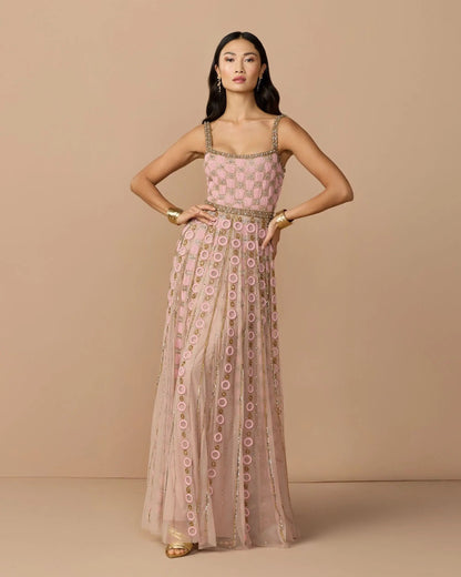 Pink Sleeveless Embellished A-line Gown