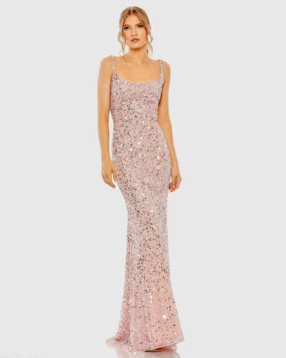 Pink Sequined Low Back Slip Gown