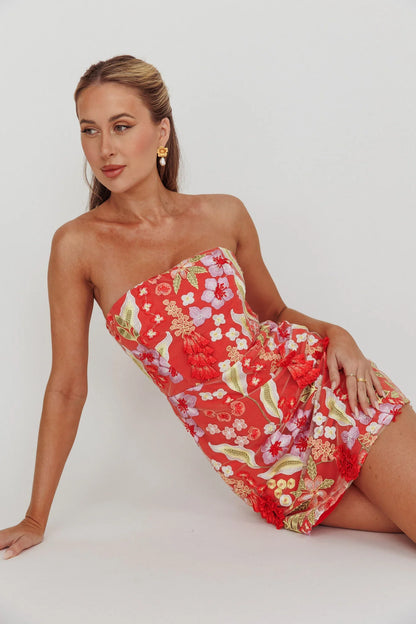 In Paris Embroidered Floral Mini Dress Orange