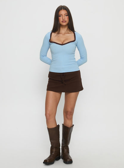 Baseline V Neck Long Sleeve Top Blue / Brown