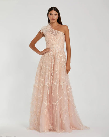 Pink Embellished One Shoulder A Line Gown