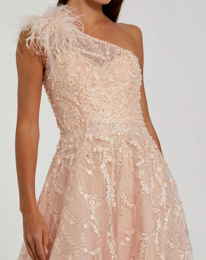 Pink Embellished One Shoulder A Line Gown