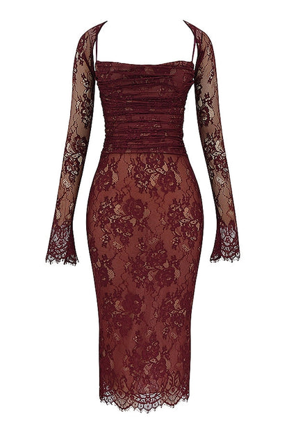 claret lace midi dress