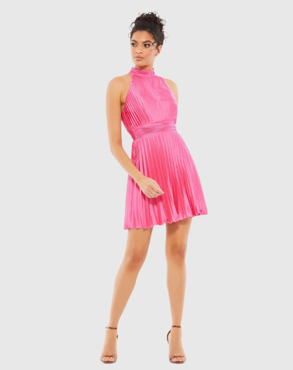 Pleated Halter Neck Mini Dress