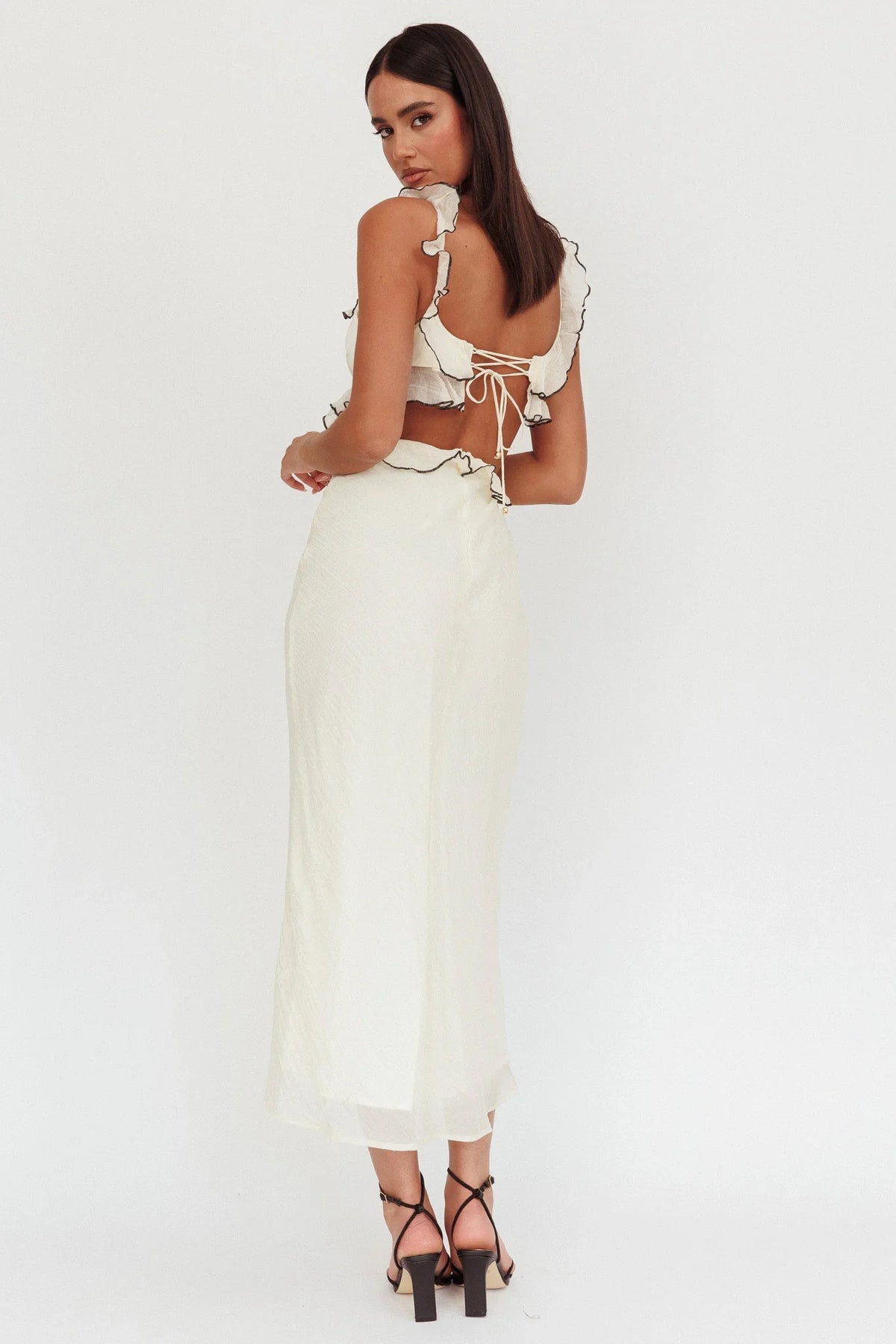 Second Chances Ruffle Trim Maxi Dress Contrast Cream