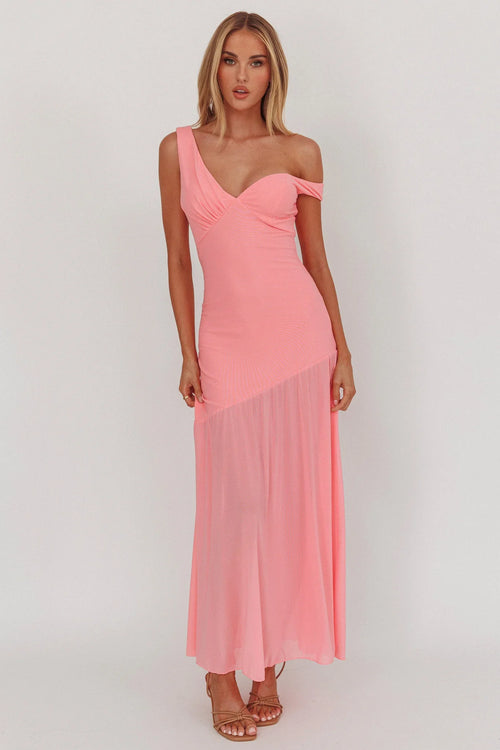 Treasure Sheer Hem Maxi Dress Pink