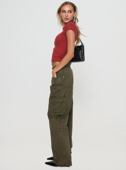 Ahstin Mid Rise Straight Leg Cargo Jeans Green