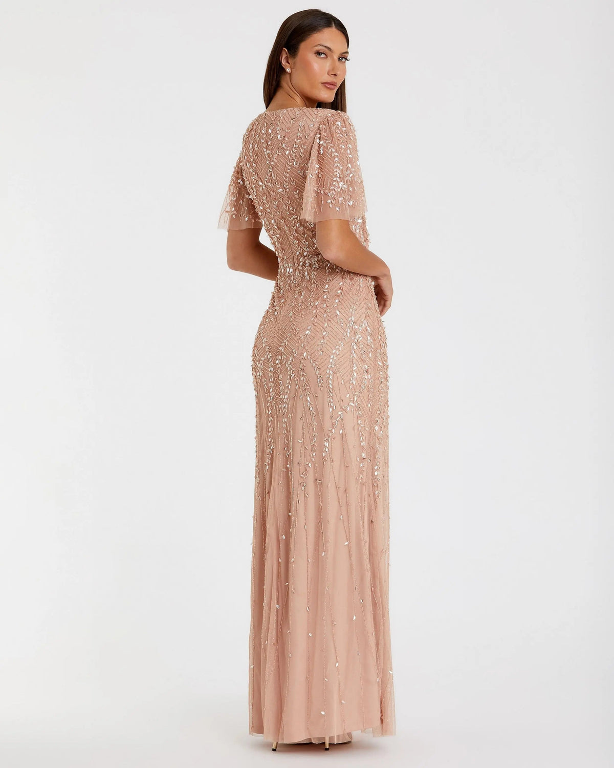 Pink Embellished Flutter Sleeve Gown