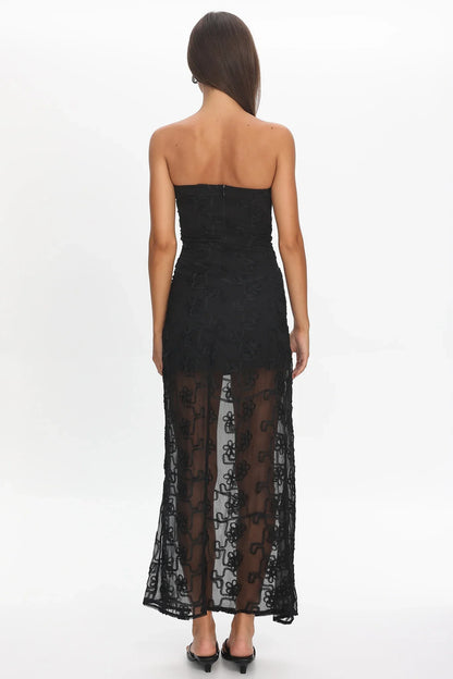 Arlise Strapless Lace Maxi Dress Black