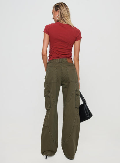 Ahstin Mid Rise Straight Leg Cargo Jeans Green