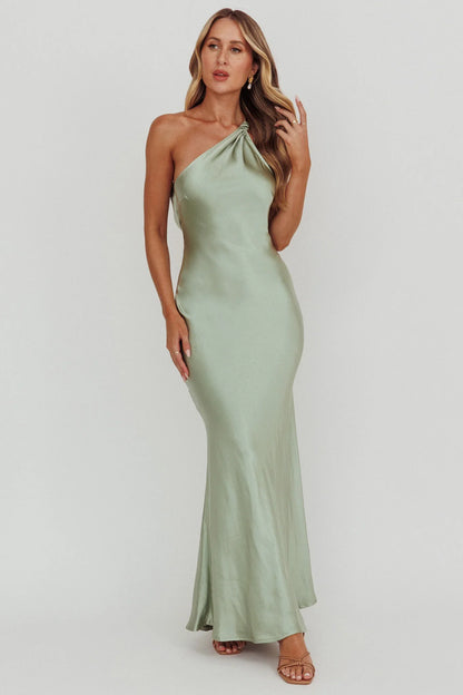 Emmaline One-Shoulder Open Back Maxi Dress Sage