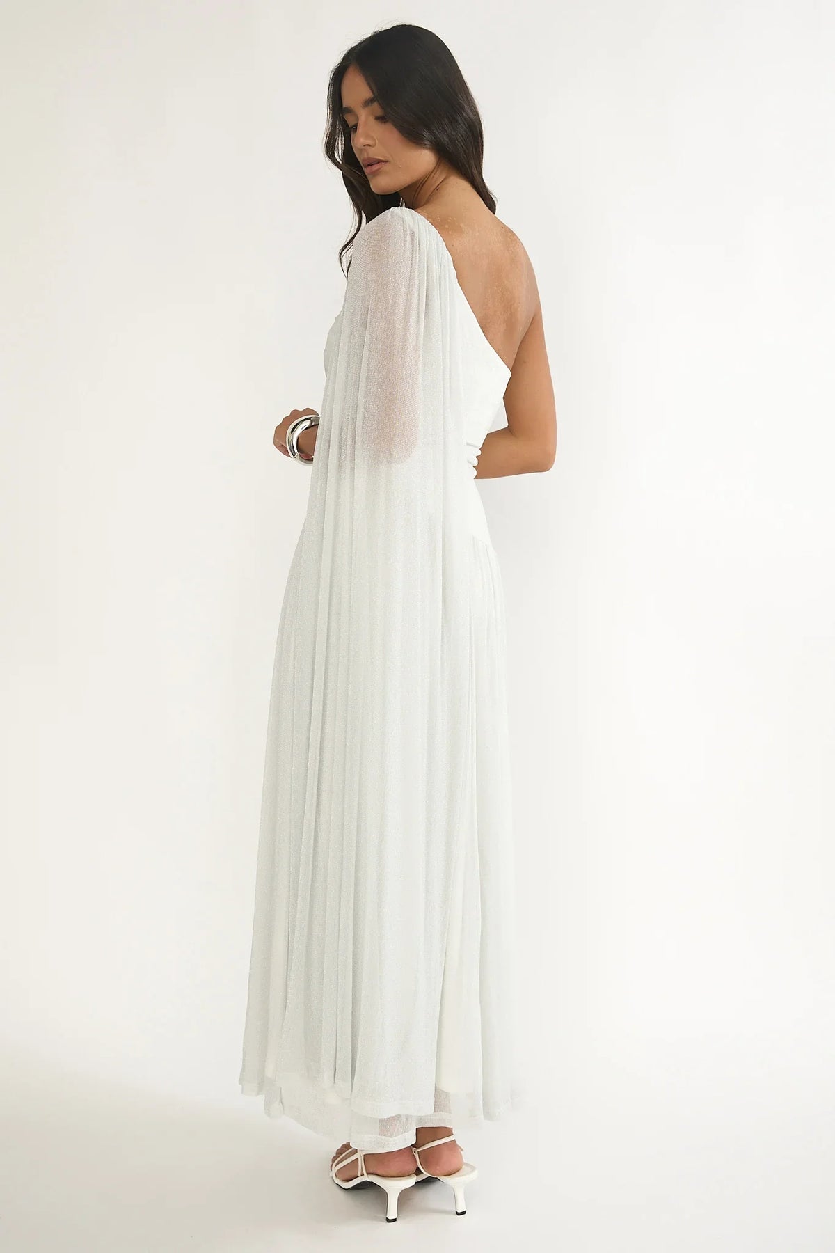Zorina One-Shoulder Drape Maxi Dress Silver