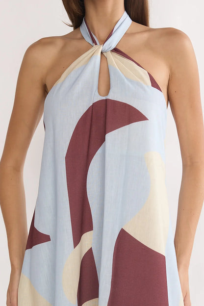 Mireille Backless Halter Maxi Dress Print Chocolate