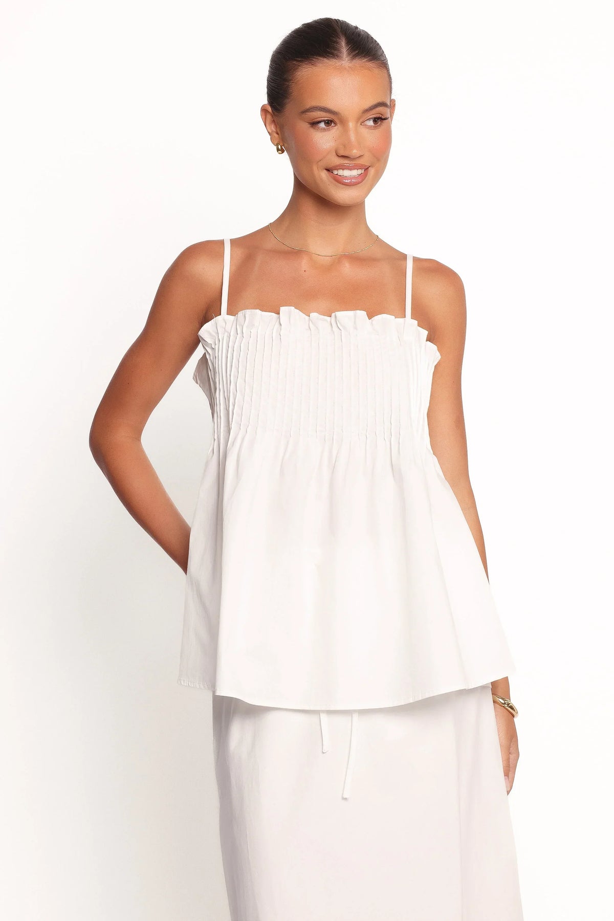 Carson Pleated Top - White