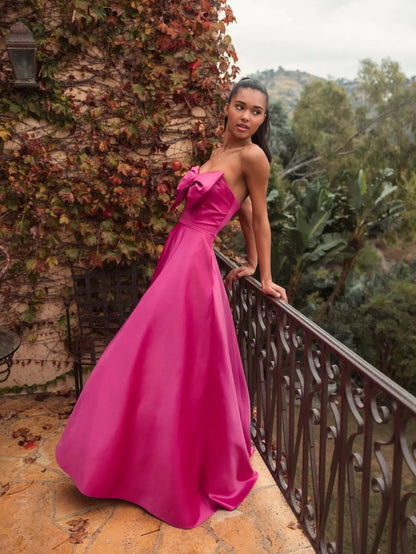 Pink Strapless A-Line Bow Ballgown