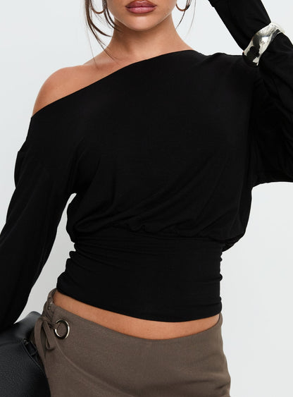 Ashlinn Off Shoulder Long Sleeve Drapey Top Black