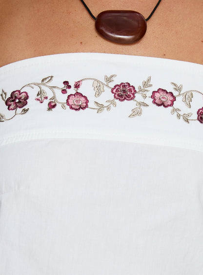 Ahera Floral Detail Strapless Top White