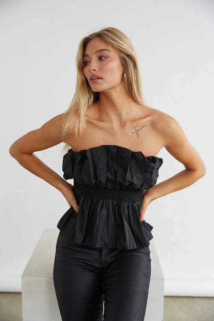 Gracie Strapless Taffeta Peplum Top