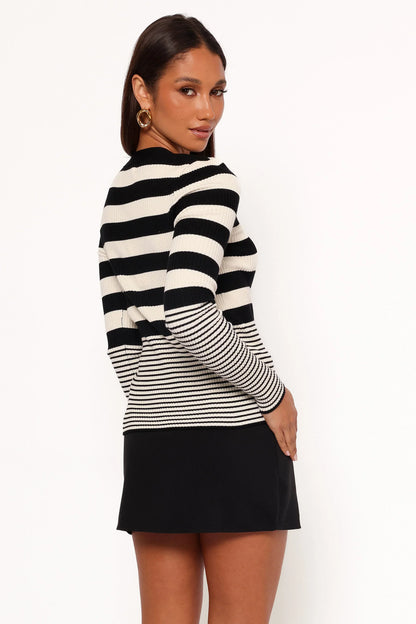 Sorella Cardigan Top - Black Cream Stripe