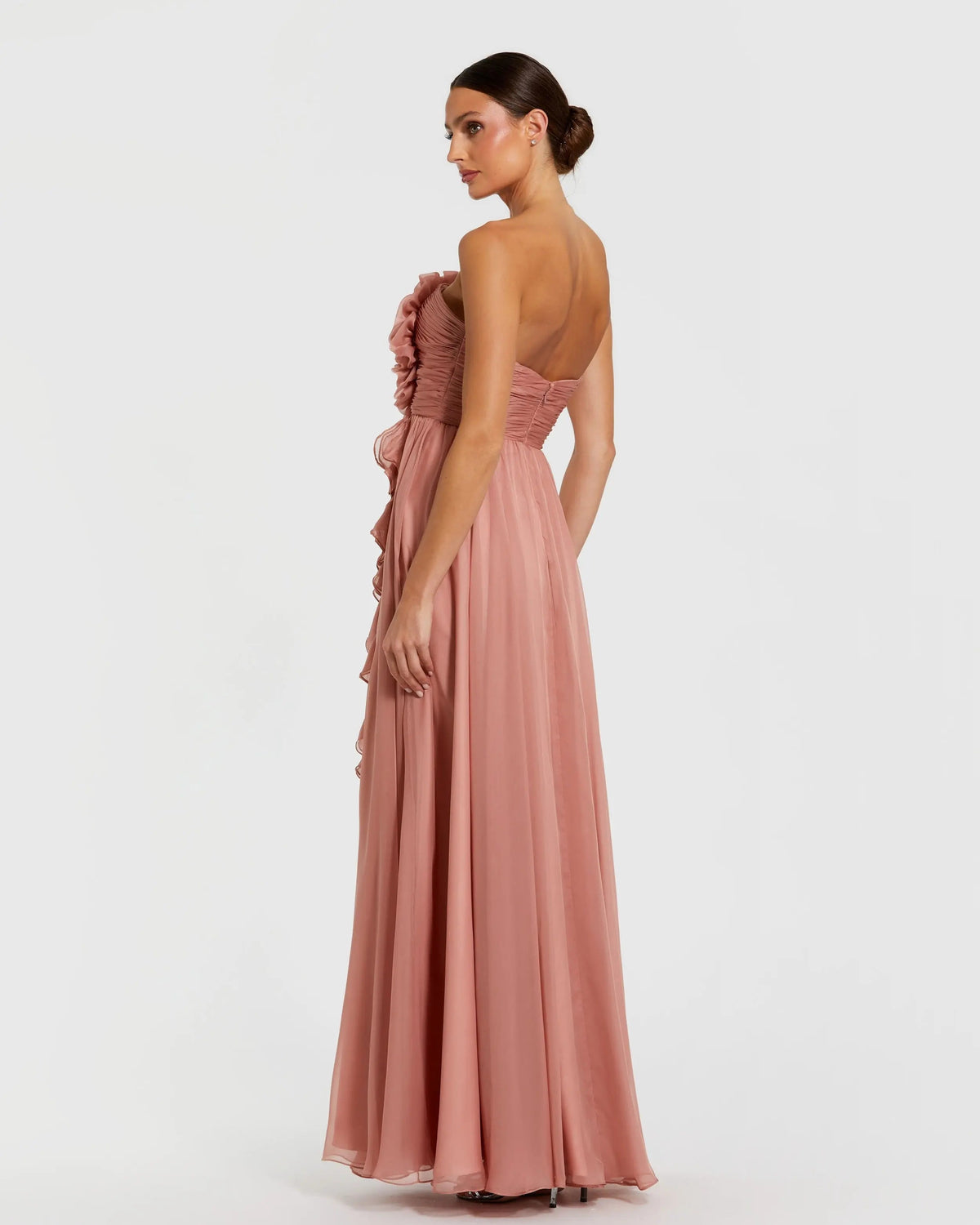 Pink Strapless Chiffon Gown With Oversized 3D Flower