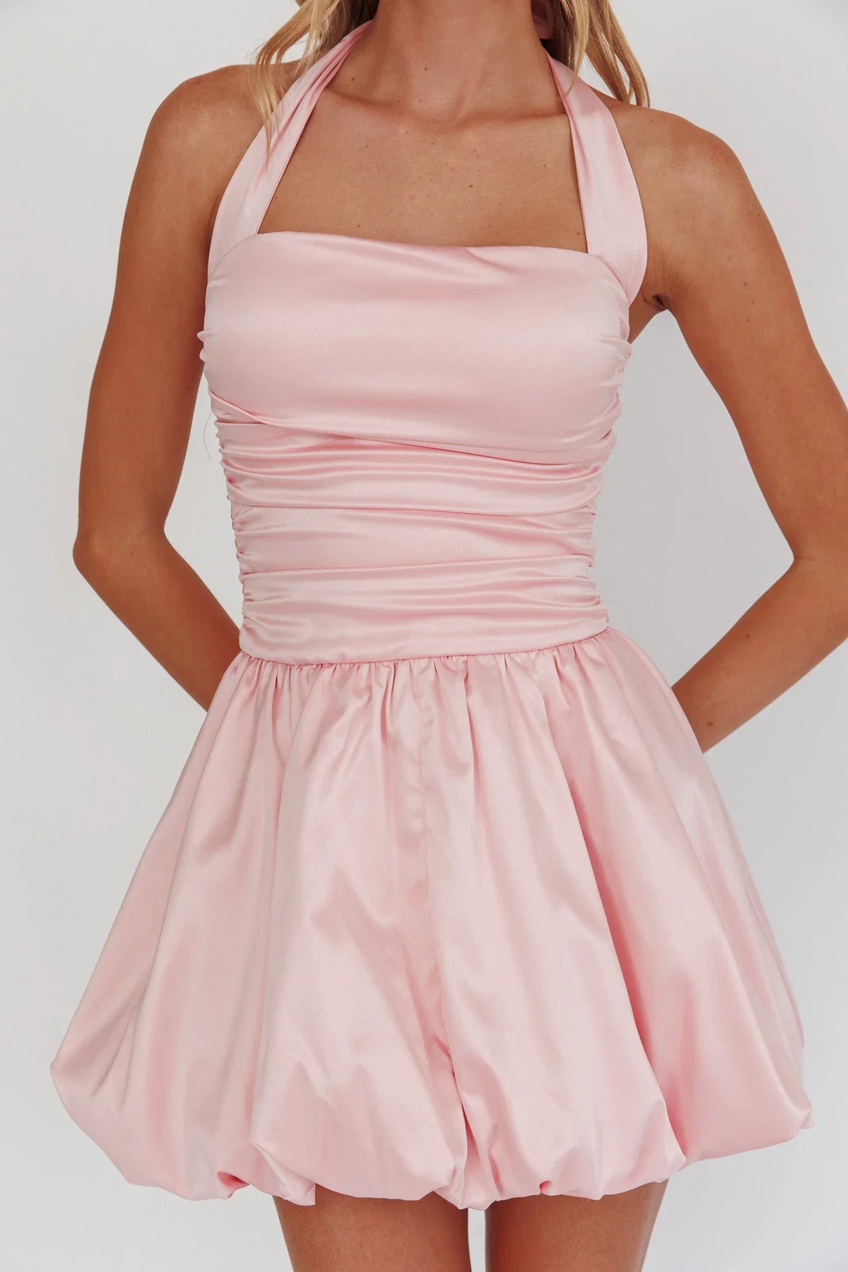 Angelico Halterneck Balloon Mini Dress Pink
