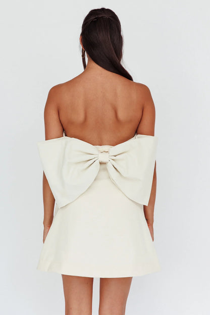 Made For Love Bow Back Mini Dress Ecru