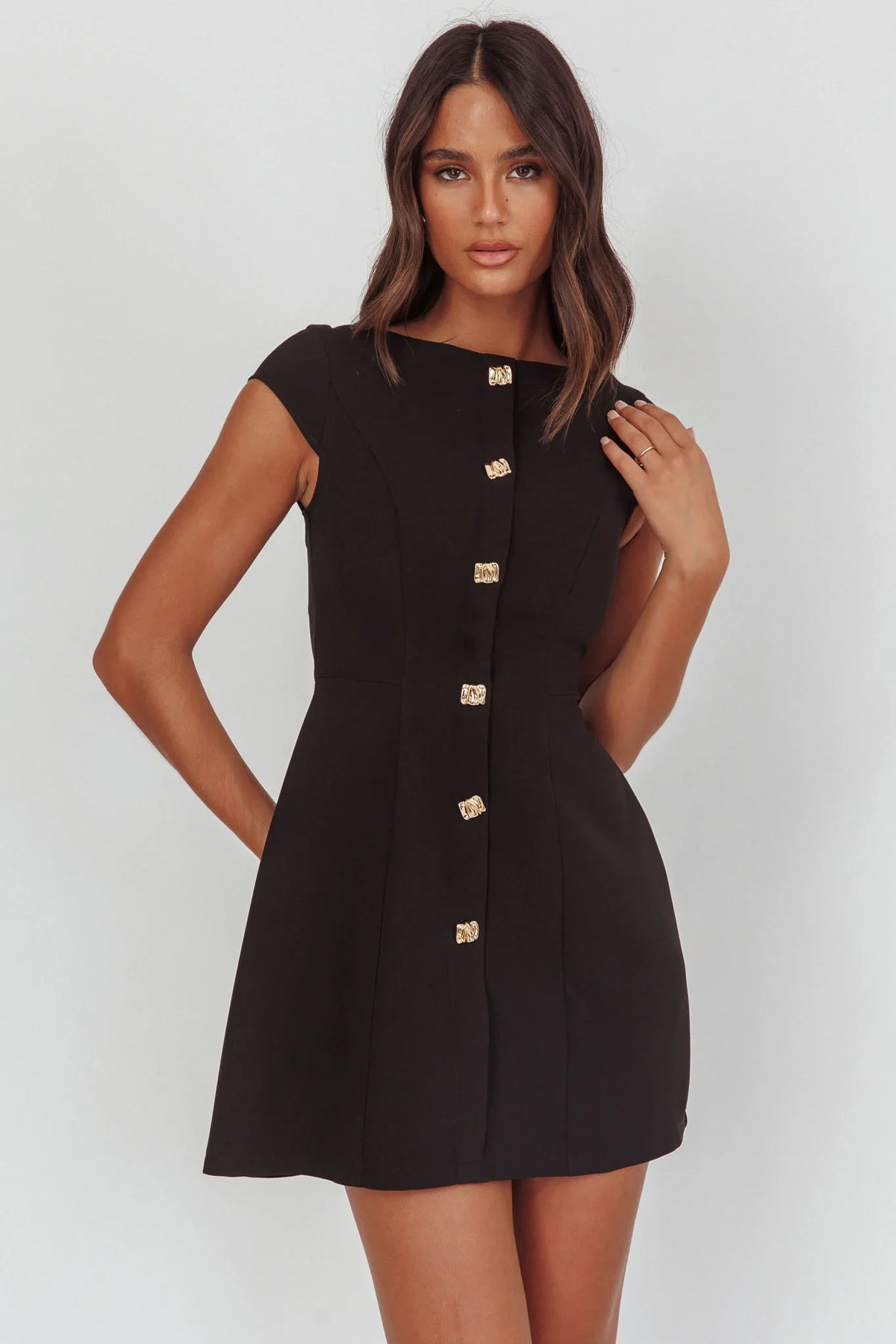 Rebel Cap Sleeve Mini Dress Black