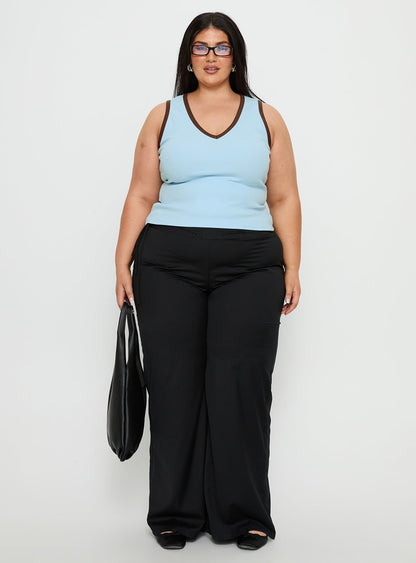 Baseline V Neck Rib Tank Top Blue / Brown Curve