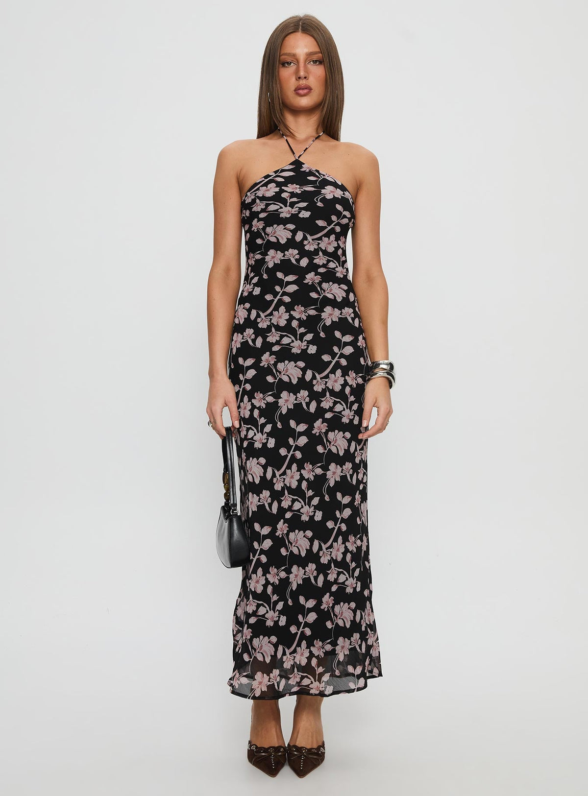 Anisa Halter Maxi Dress Black Floral
