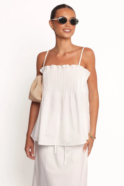 Carson Pleated Top - White