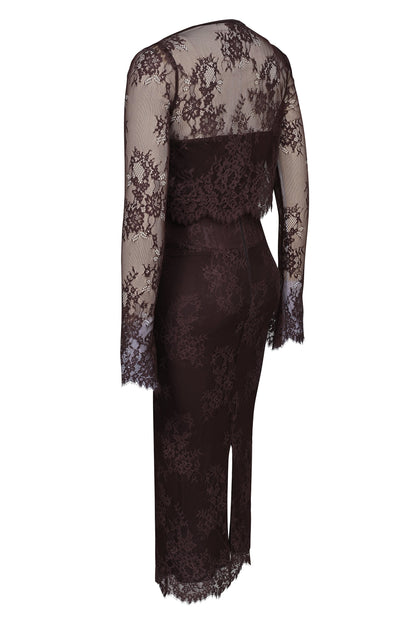 bitter chocolate lace corset midi dress & bolero