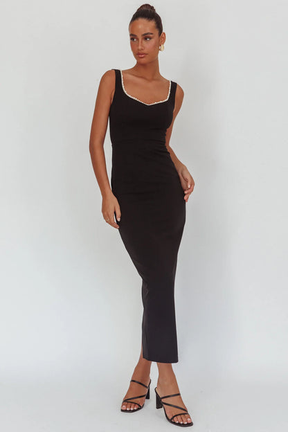 This Magic Moment Pearl Trim Maxi Dress Black