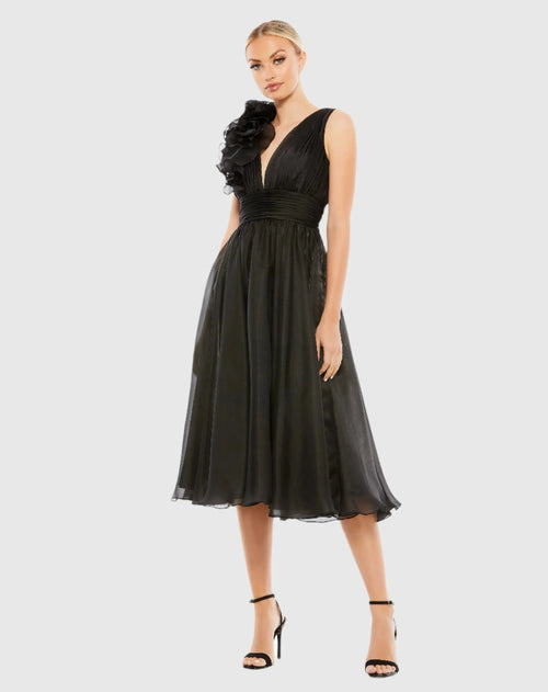 Plunging V Neck Ruffled A-Line Cocktail Dress