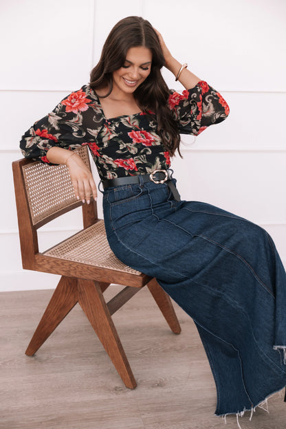 Maia Long Sleeve Top - Black Floral
