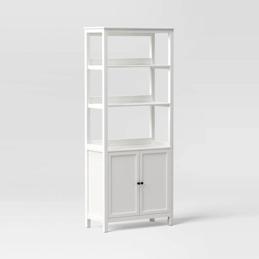 72" Bookcase Traditional With Three Open Shelves and Cabinet Classic - White - Wichita Home Outlet