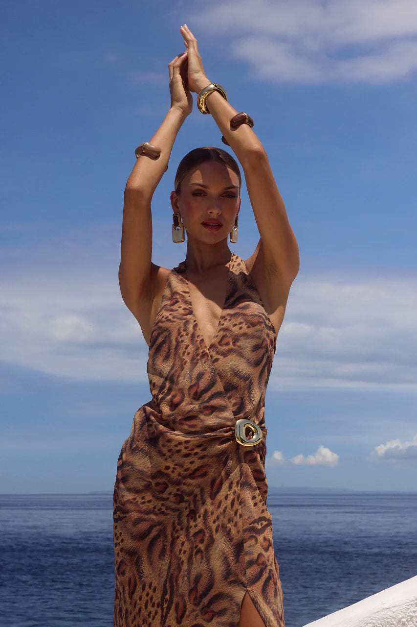 MABELLA HALTER MAXI DRESS - MENDEZ BROWN