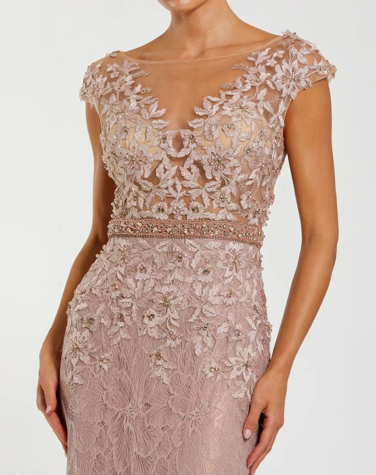 Pink High Neck Shoulder Flower Detail Mermaid Gown