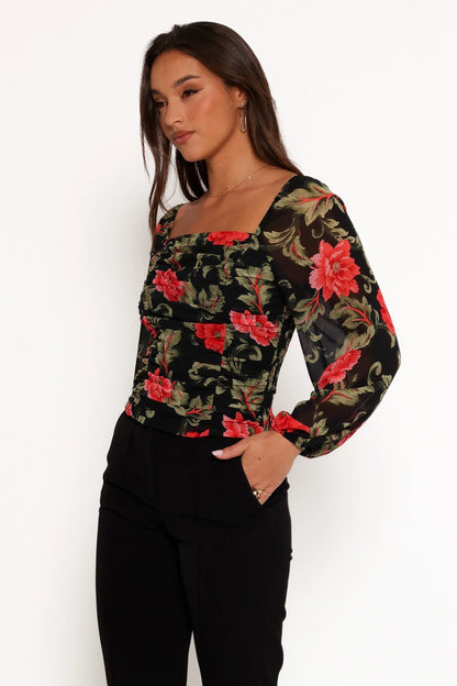 Maia Long Sleeve Top - Black Floral