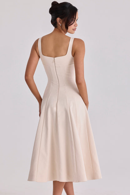 vintage ivory twill silhouette midi dress